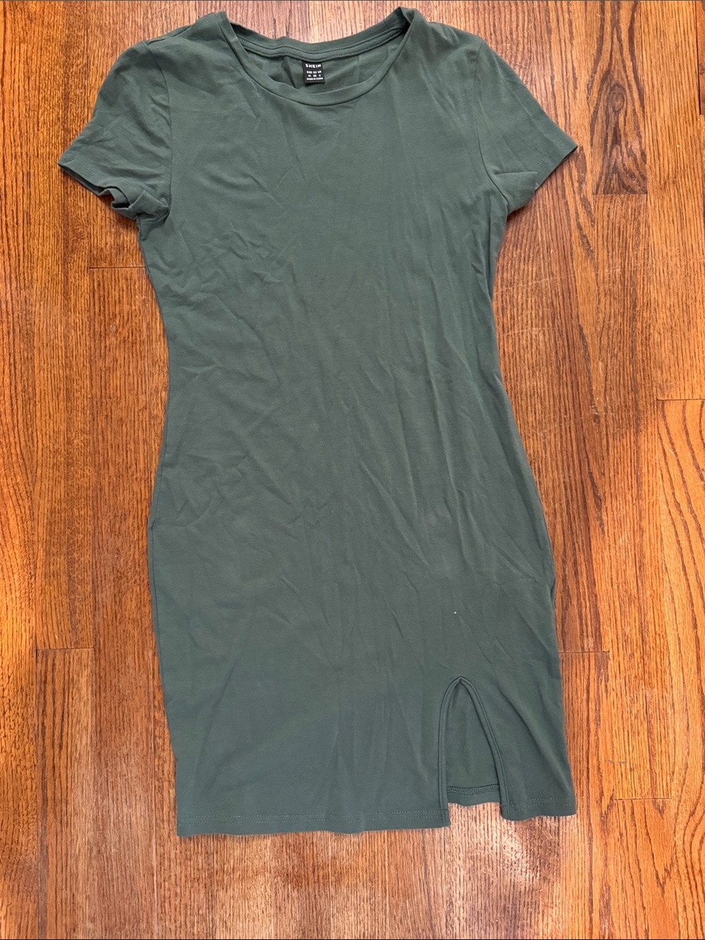 SHEIN Olive Green Short Sleeve Mini Dress with Front Slit
